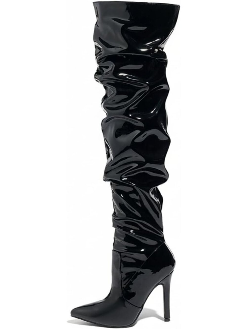 Women's Black Pointed Toe Stiletto Heel Side Zipper Dress Sexy Thigh High Boots
